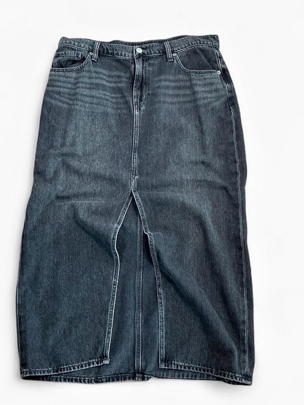 Midrise Black Denim Maxi Skirt Size 12 Dark Academia Casual Chic